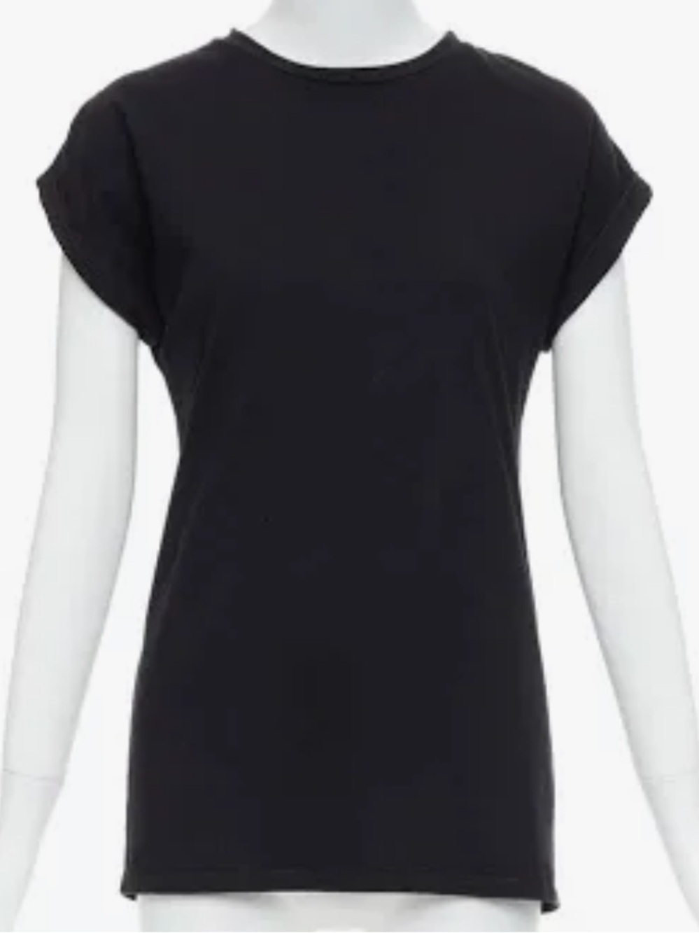 Balmain Black Cotton Rolled Cuff Cap Sleeve Minimal Tshirt